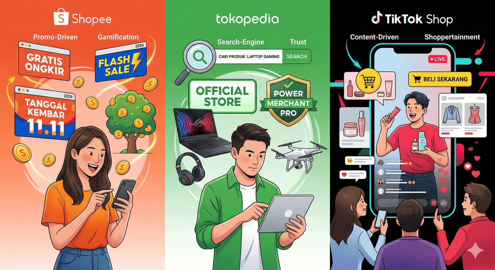 Shopee vs Tokopedia vs TikTok Shop: Ini Perbedaan Cara Kerja Masing-Masing Marketplace